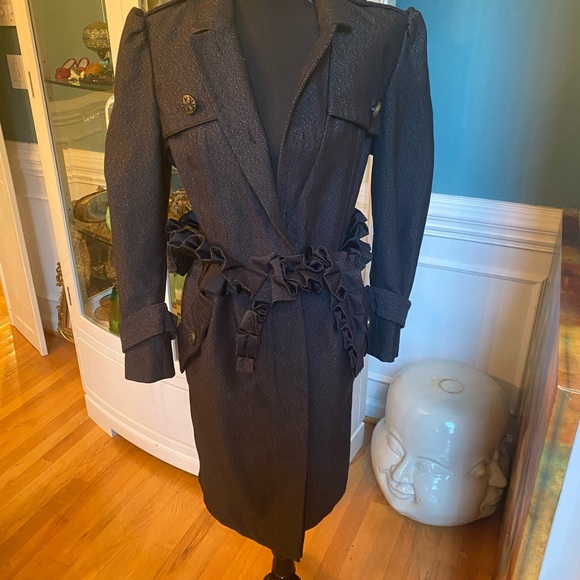 Roberto Cavalier trench coat size Medium black with silver hardware’s - Picture 2 of 5